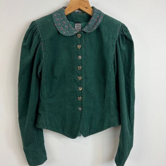VTG Eger Germany Women's 8 Green Corduroy Button Down Shirt Top Fairy Whimsical - Picture 14 of 16